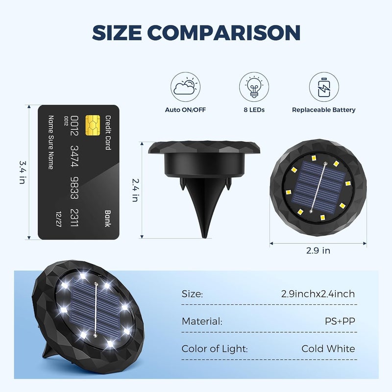 SOLPEX Mini Solar Ground Lights, 12 Pack Solar Lights Outdoor Waterproof, Landscape Lighting for Garden Pathway Driveway Walkway (Cool White) - Image 3